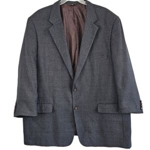 OAK HILL Plaid Blazer Sport Coat Window Pane Gray Jacket 54L Tall Business Mens